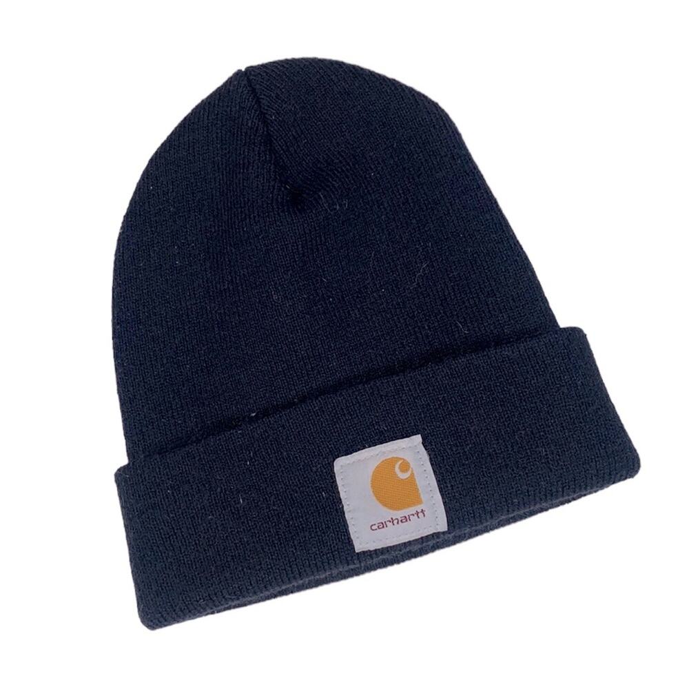 Carhartt Knit Cuffed Navy Blue Beanie Unisex Logo Hat